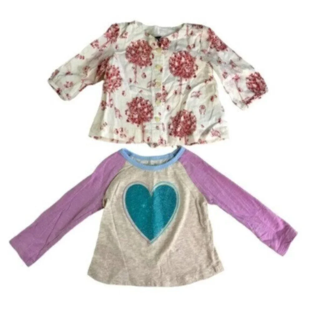 Baby GAP | 2 Piece Top Set Red & White Peasant Glitter Heart Henley Baby 12-18 M